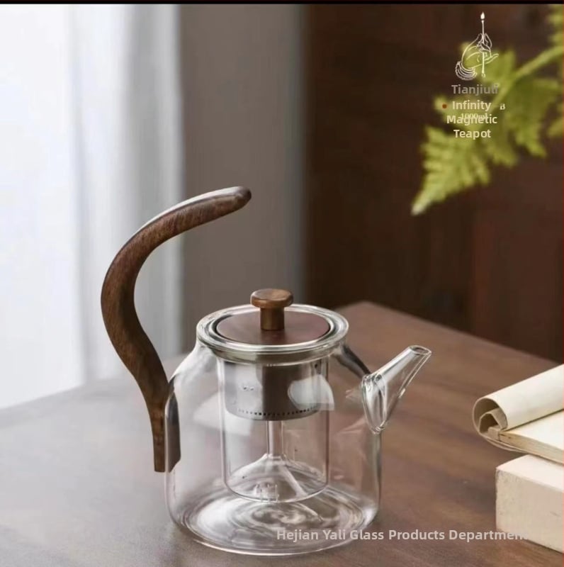 Plită electrică ceramică din lemn de nuc cu ceainic – set compact pentru prepararea ceaiului