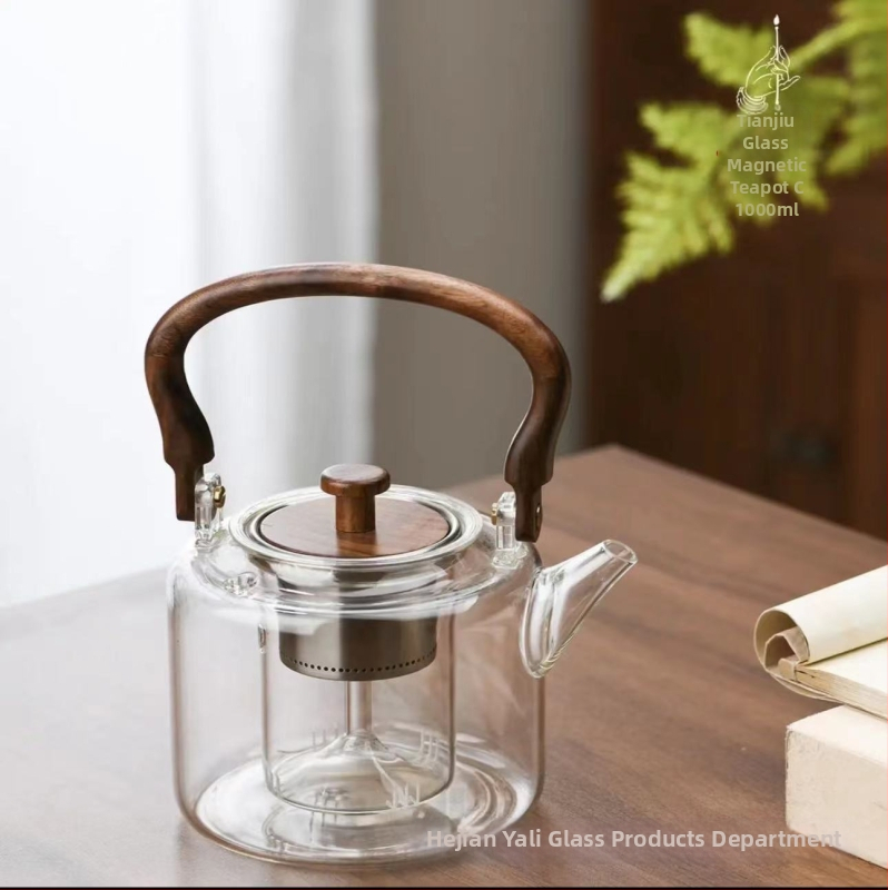 Plită electrică ceramică din lemn de nuc cu ceainic – set compact pentru prepararea ceaiului