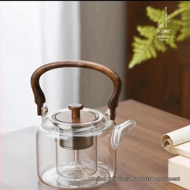 Plită electrică ceramică din lemn de nuc cu ceainic – set compact pentru prepararea ceaiului
