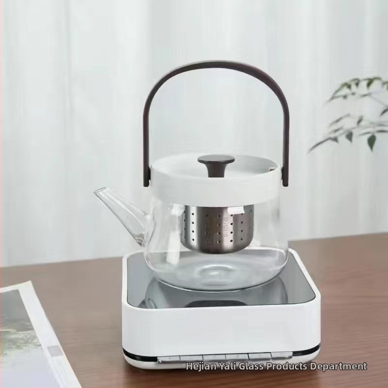 Plită electrică ceramică din lemn de nuc cu ceainic – set compact pentru prepararea ceaiului