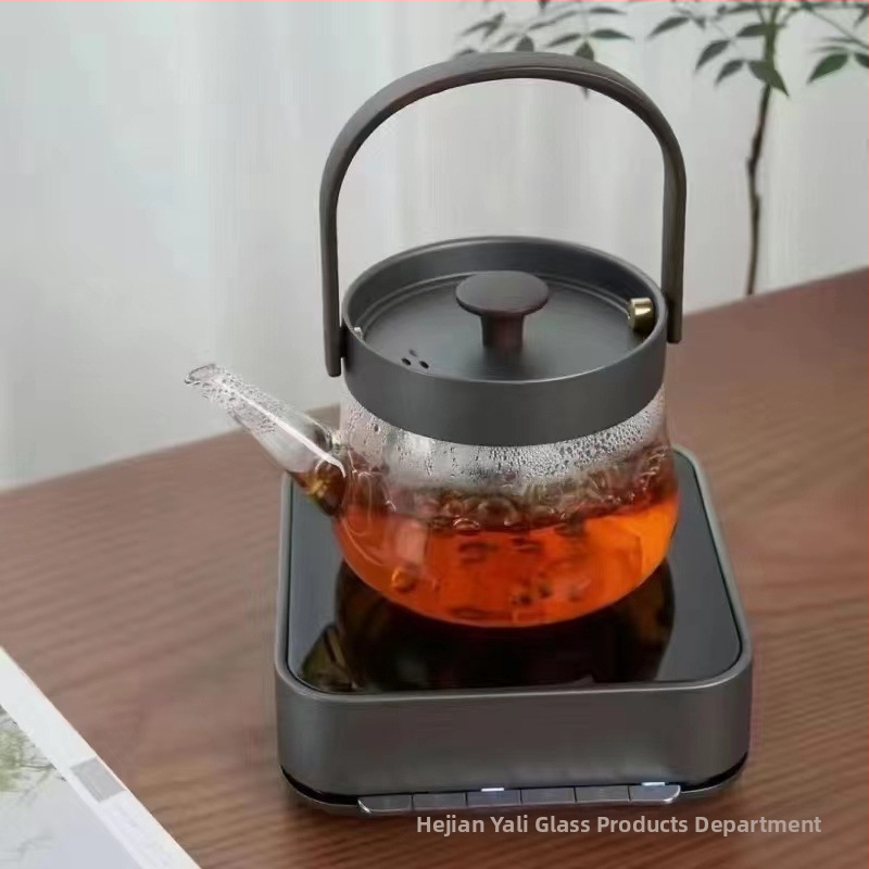 Plită electrică ceramică din lemn de nuc cu ceainic – set compact pentru prepararea ceaiului