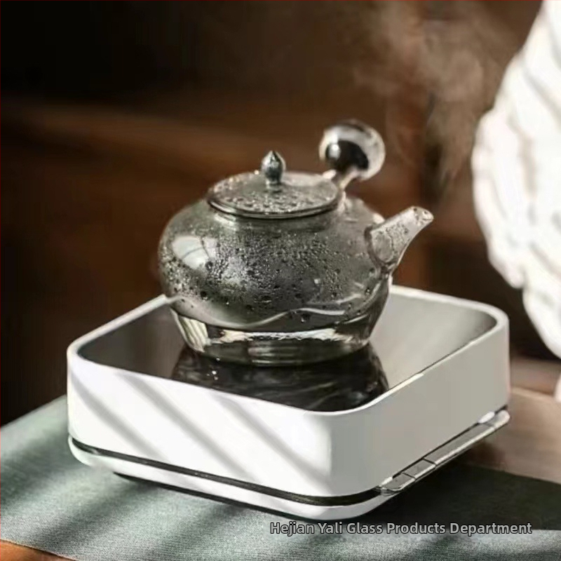 Plită electrică ceramică din lemn de nuc cu ceainic – set compact pentru prepararea ceaiului