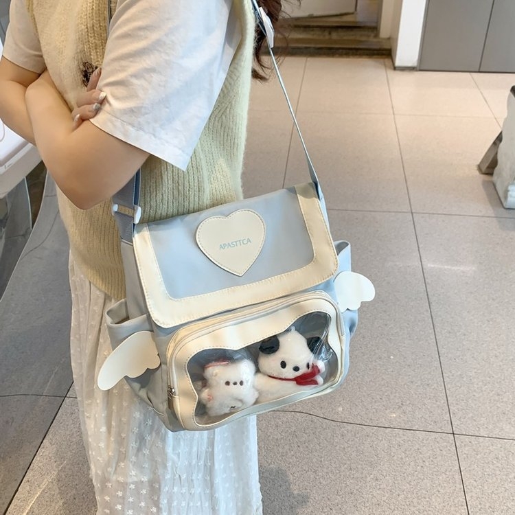 Ženska crossbody torba s krilima, akademski stil, mala veličina, velik kapacitet, za svakodnevnu upotrebu, slatka torba sa srcolim zatvaračem