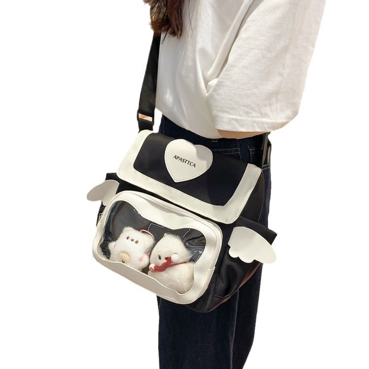 Ženska crossbody torba s krilima, akademski stil, mala veličina, velik kapacitet, za svakodnevnu upotrebu, slatka torba sa srcolim zatvaračem