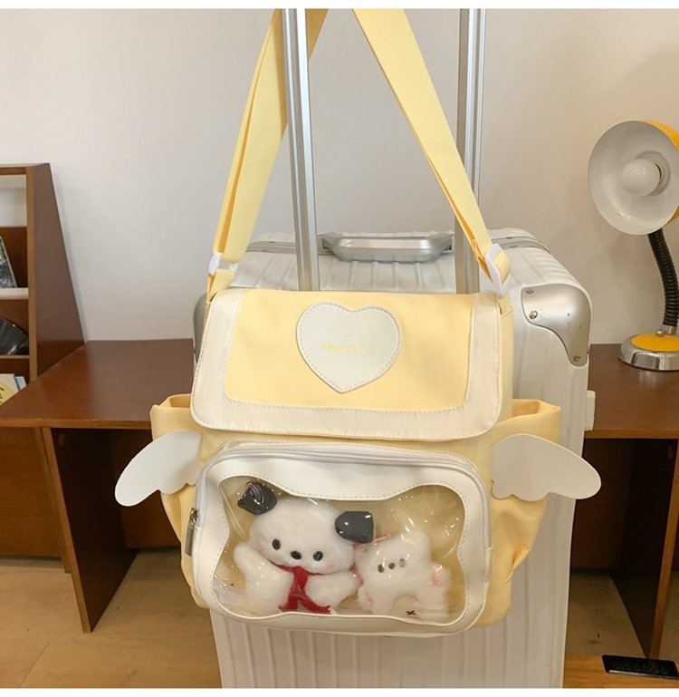Ženska crossbody torba s krilima, akademski stil, mala veličina, velik kapacitet, za svakodnevnu upotrebu, slatka torba sa srcolim zatvaračem