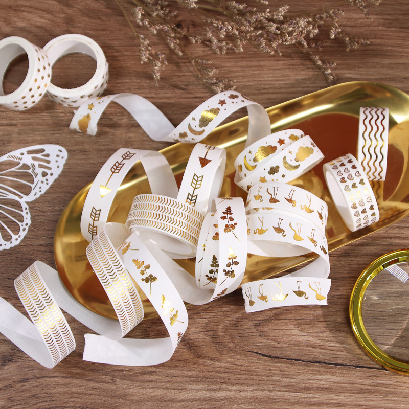Set de benzi washi Wheat Youth cu folie auriu și argintiu pentru jurnal, 2 m lungime, 1,5 cm lățime, pentru decorarea planner-ului