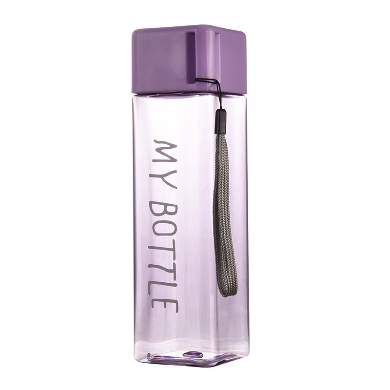Pahar din plastic pătrat, portabil, personalizabil, cu capac, finisaj mat, pentru elevi