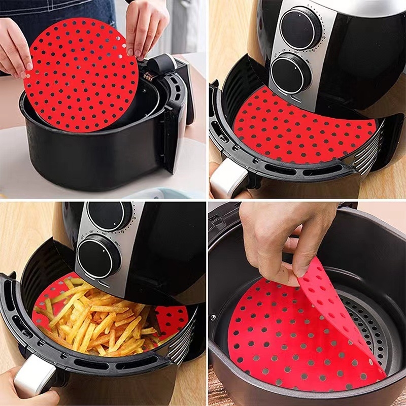 Covor din silicon pentru air fryer, rezistent la temperaturi, clasă alimentară, pernă poroasă pentru abur, reutilizabil