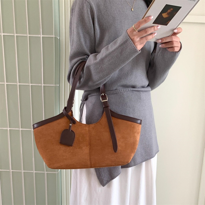 Jesen–zimska torba od suede kože s PU patchwork dizajnom, velika kapaciteta, ženska torba preko ramena za svakodnevnu uporabu
