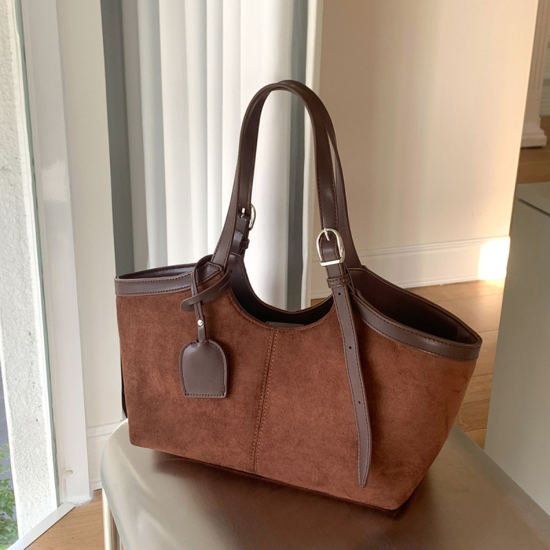 Jesen–zimska torba od suede kože s PU patchwork dizajnom, velika kapaciteta, ženska torba preko ramena za svakodnevnu uporabu