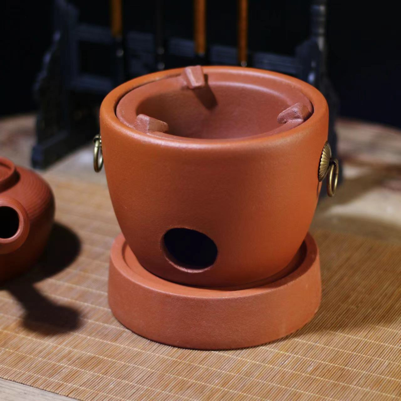 Focar ceramic pentru fierberea apei cu cărbune, lut roșu, sobă mică pentru ceai, pernă izolatoare, suport pentru ceai și bază pentru soba cu cărbune