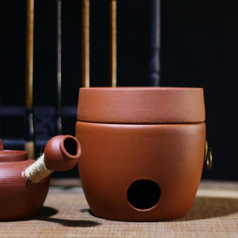 Focar ceramic pentru fierberea apei cu cărbune, lut roșu, sobă mică pentru ceai, pernă izolatoare, suport pentru ceai și bază pentru soba cu cărbune