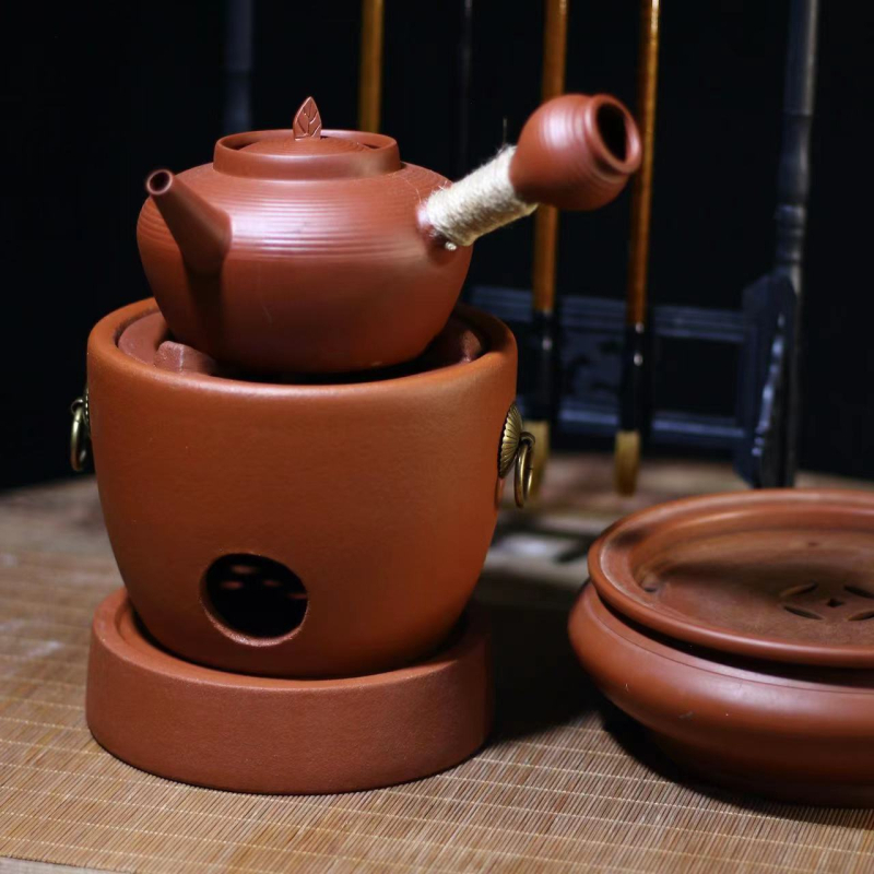 Focar ceramic pentru fierberea apei cu cărbune, lut roșu, sobă mică pentru ceai, pernă izolatoare, suport pentru ceai și bază pentru soba cu cărbune