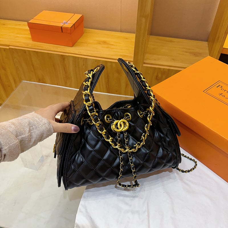 Ženska torbica preko ramena s dijamantnim uzorkom i lancem, velika kapaciteta, zatvaranje šnrom, jesenska crossbody torba