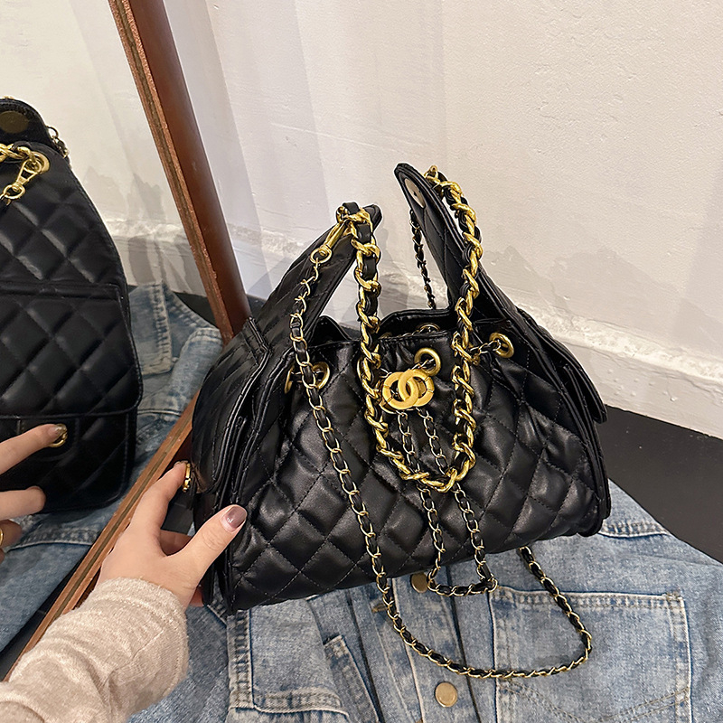 Ženska torbica preko ramena s dijamantnim uzorkom i lancem, velika kapaciteta, zatvaranje šnrom, jesenska crossbody torba