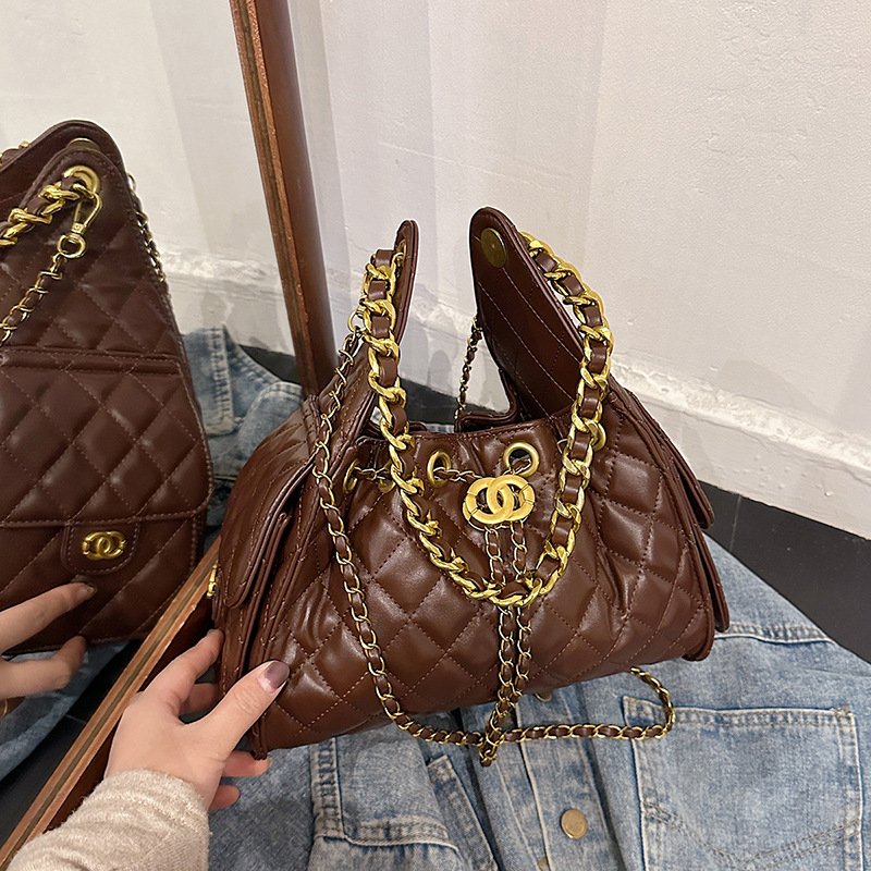 Ženska torbica preko ramena s dijamantnim uzorkom i lancem, velika kapaciteta, zatvaranje šnrom, jesenska crossbody torba