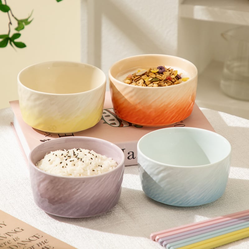 Vas ceramic în gradient, cu finisaj sub glazură, rotund, compatibil cu microundele, pentru orez, supă sau tăiței, stil nordic minimalist, diametrul 11–11,9 cm