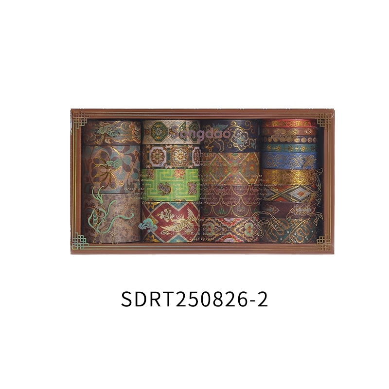 Bandă Washi Dunhuang în stil vintage chinezesc – rolă întreagă pentru jurnal, cu folie de aur