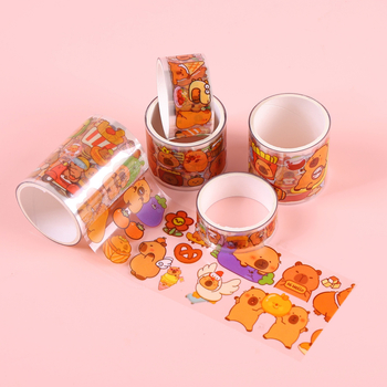 Set de benzi pentru jurnal cu temă capybara, cutie cadou DIY cu materiale decorative și stickere pentru jurnal