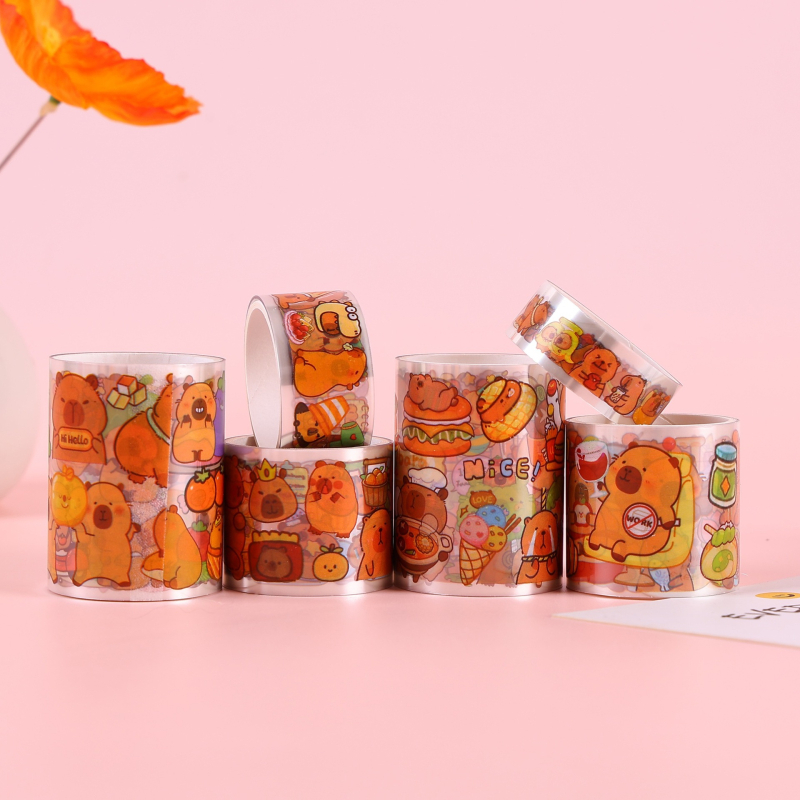 Set de benzi pentru jurnal cu temă capybara, cutie cadou DIY cu materiale decorative și stickere pentru jurnal