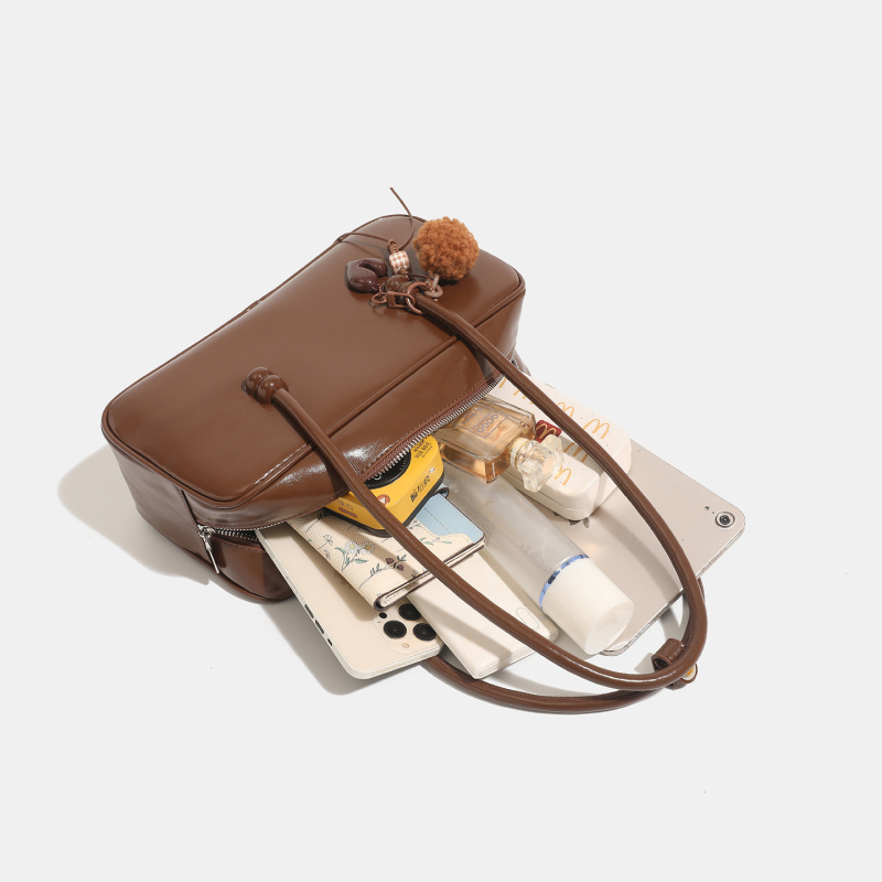 Ženska retro torba od maslano vosk kože, crossbody/ramena, Boston stil, srednja veličina