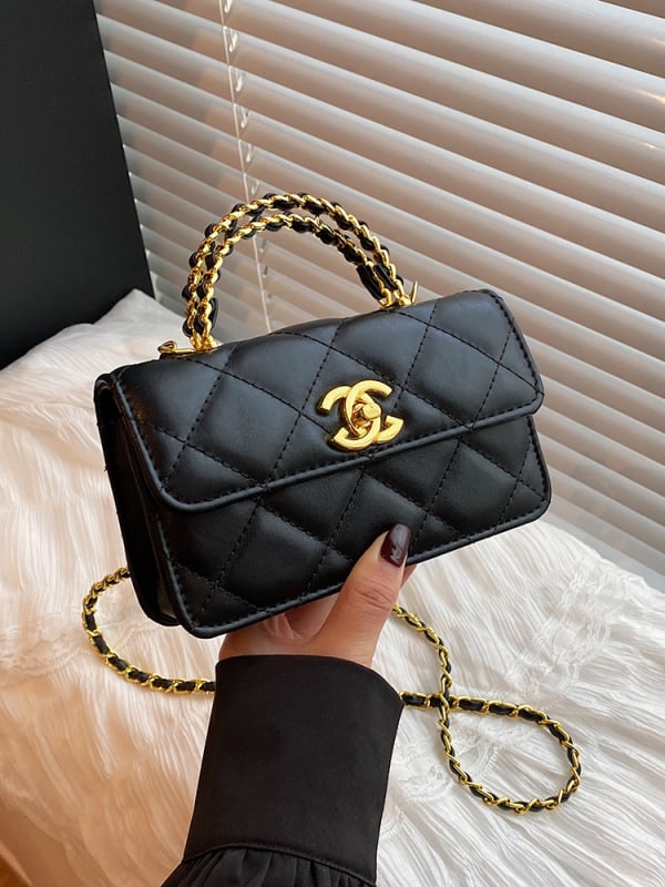 Ženska torbica s rombi uzorkom i lančanim remenom, mala crossbody torba s novčanikom, 2025