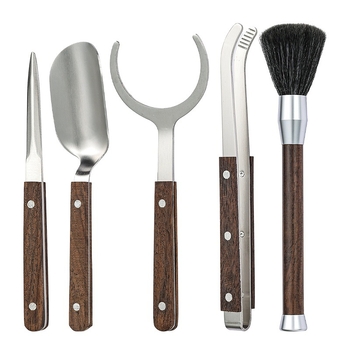 Set de ceai din oțel inoxidabil cu finisaj titan-auriu și accente din lemn de abanos; accesorii Kung Fu pentru ceai, instrument de întreținere a ceainicului, clește pentru ceai, clips anti-arzire