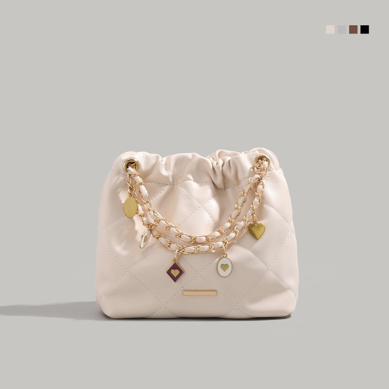 Ženska bucket torba s dijamantnim uzorkom i lancem, novi model 2023, za svakodnevnu upotrebu, s jednom naramenicom, lagani luksuz, kompaktna kvadratna torba