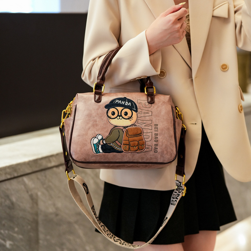 Vintage izšivana ženska torba Boston, velika zapremina, crossbody torba s jednim remenom