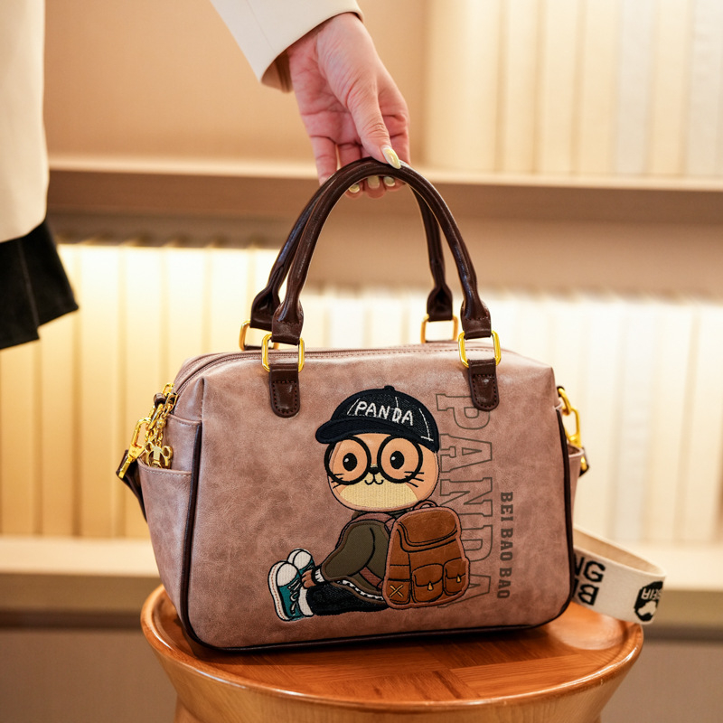 Vintage izšivana ženska torba Boston, velika zapremina, crossbody torba s jednim remenom
