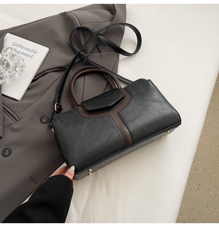 PU Boston torba s blokovima boja, casual ramenska i crossbody, velika kapaciteta ženska torba