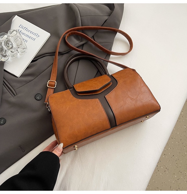 PU Boston torba s blokovima boja, casual ramenska i crossbody, velika kapaciteta ženska torba