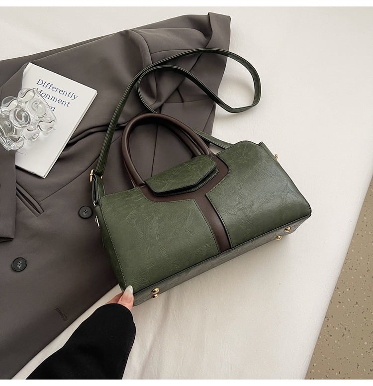 PU Boston torba s blokovima boja, casual ramenska i crossbody, velika kapaciteta ženska torba