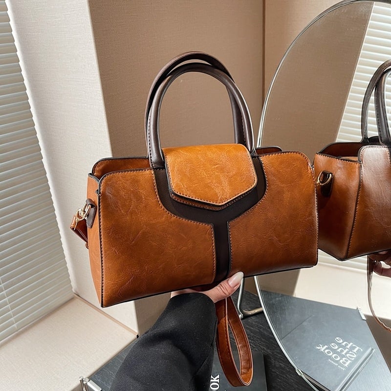 PU Boston torba s blokovima boja, casual ramenska i crossbody, velika kapaciteta ženska torba