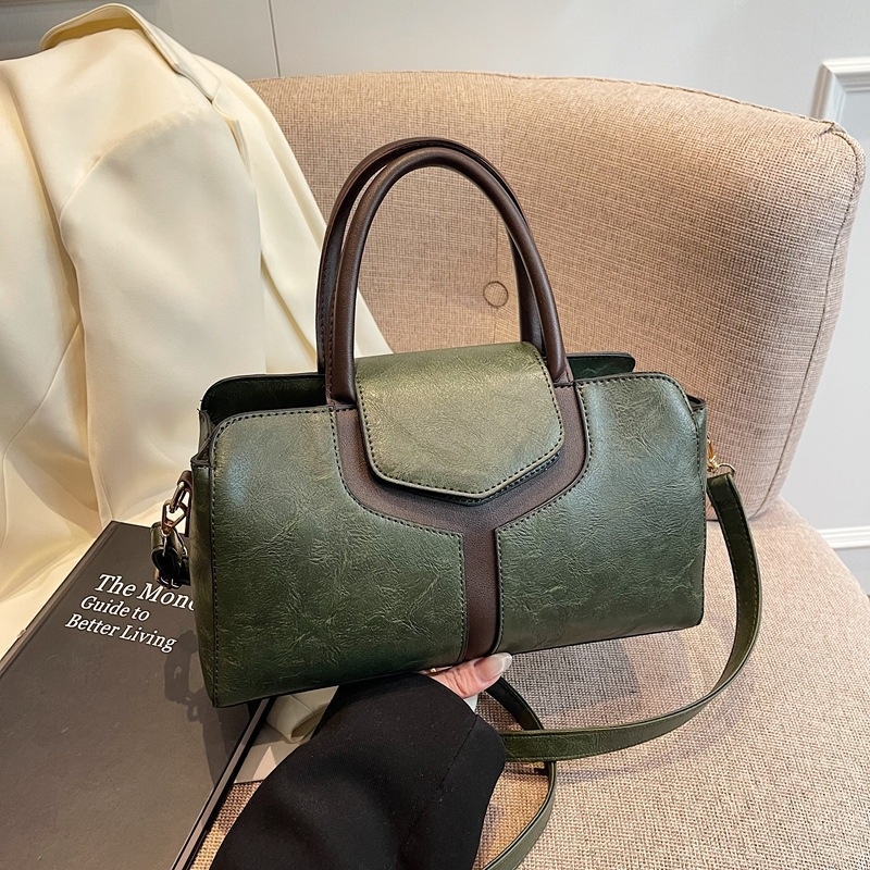 PU Boston torba s blokovima boja, casual ramenska i crossbody, velika kapaciteta ženska torba