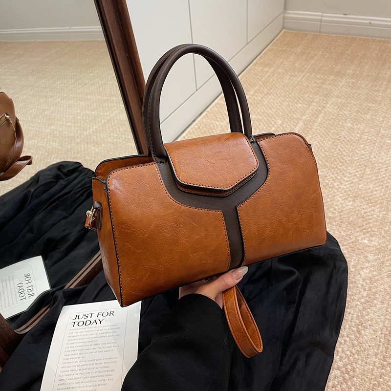 PU Boston torba s blokovima boja, casual ramenska i crossbody, velika kapaciteta ženska torba