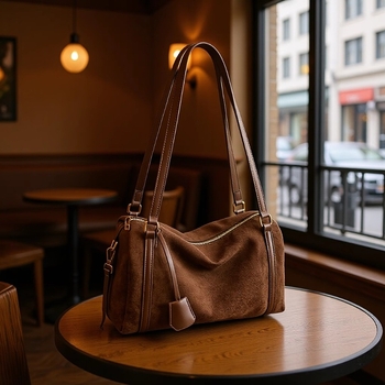 Ženska retro torba Boston s oblikom jastuka, novi model 2025, ramenska torba od velura velike kapacitete