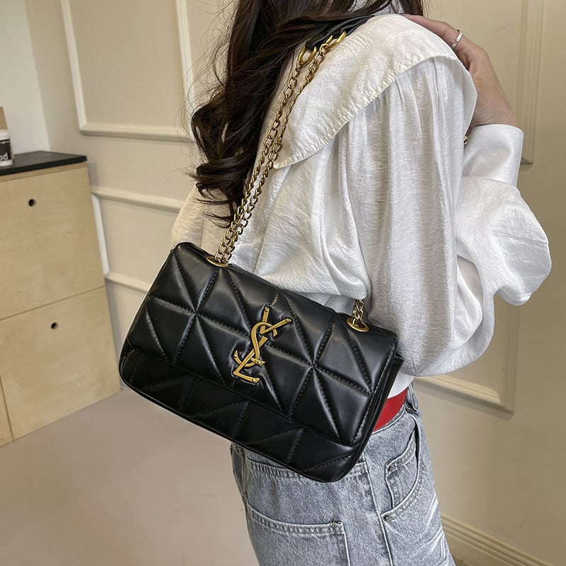 Chanel stil torbica s dijamantnim šivanjem i lancem, žena, francuski stil, novi model, mala kvadratna torba preko ramena