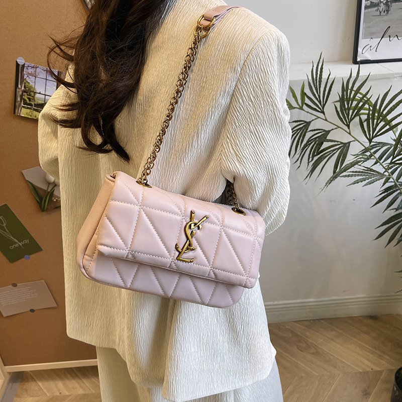 Chanel stil torbica s dijamantnim šivanjem i lancem, žena, francuski stil, novi model, mala kvadratna torba preko ramena