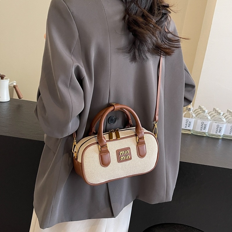 Teksturirana retro Boston torbica s blokom boja, mini ženska torba s ručkom u obliku jastuka, 2025 svestran dizajn za rame/crossbody