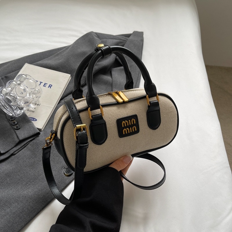 Teksturirana retro Boston torbica s blokom boja, mini ženska torba s ručkom u obliku jastuka, 2025 svestran dizajn za rame/crossbody