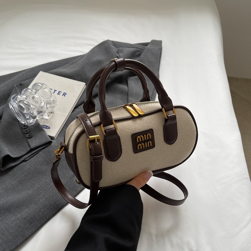 Teksturirana retro Boston torbica s blokom boja, mini ženska torba s ručkom u obliku jastuka, 2025 svestran dizajn za rame/crossbody