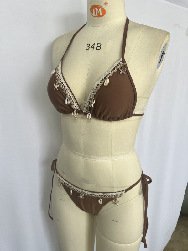 Ženski trodijelni bikini za plažu s motivom školjke, jednofarbeni