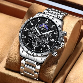 Svájci gyártmányú férfi automata karóra rozsdamentes acél tokkal és szíjjal, 42 mm átmérő, vízálló