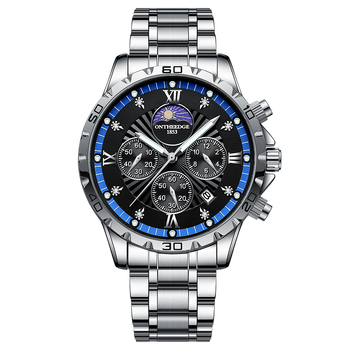 Svájci gyártmányú férfi automata karóra rozsdamentes acél tokkal és szíjjal, 42 mm átmérő, vízálló