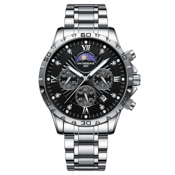 Svájci gyártmányú férfi automata karóra rozsdamentes acél tokkal és szíjjal, 42 mm átmérő, vízálló