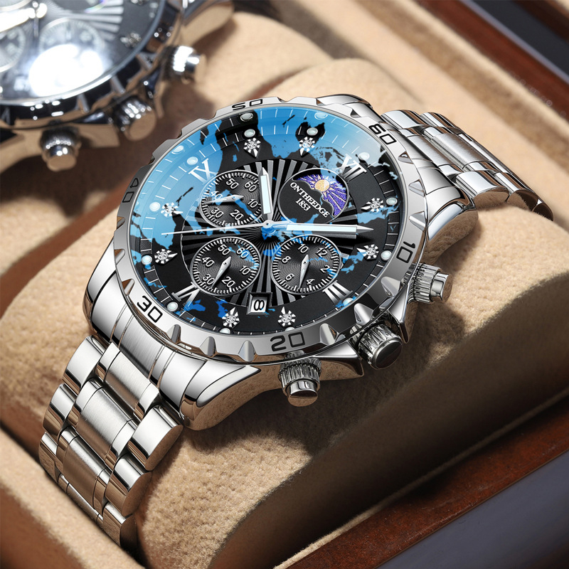 Svájci gyártmányú férfi automata karóra rozsdamentes acél tokkal és szíjjal, 42 mm átmérő, vízálló