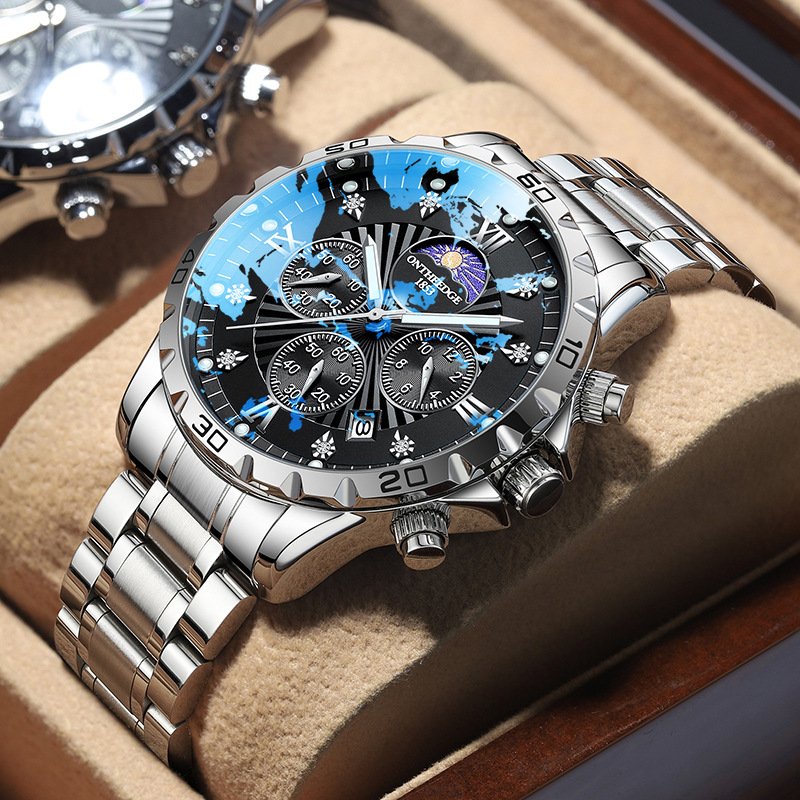 Svájci gyártmányú férfi automata karóra rozsdamentes acél tokkal és szíjjal, 42 mm átmérő, vízálló