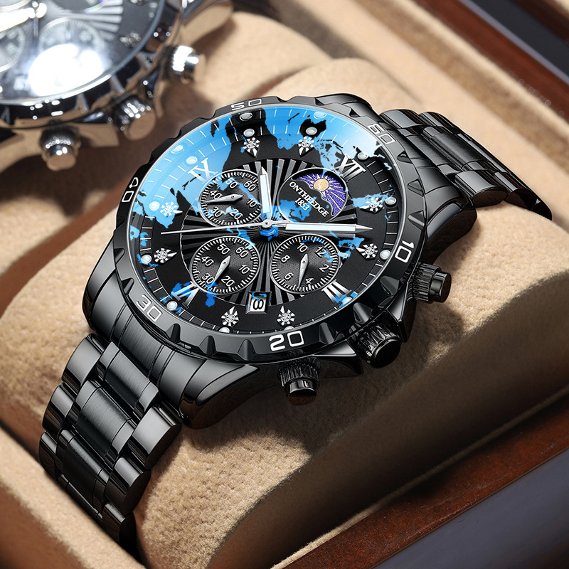 Svájci gyártmányú férfi automata karóra rozsdamentes acél tokkal és szíjjal, 42 mm átmérő, vízálló
