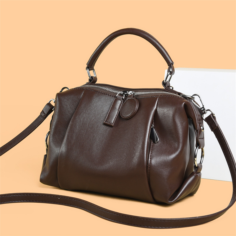 Ženska torbica od prave kože s mekom teksturom, crossbody torba, sjajna koža, svestran stil, retro Boston stil